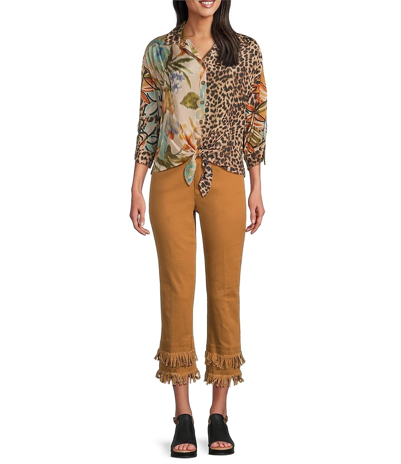 John Mark Straight Leg 5-Pocket Fringe Hem Crop Jeans