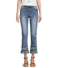 John Mark Straight Leg 5-Pocket Fringe Hem Crop Jeans