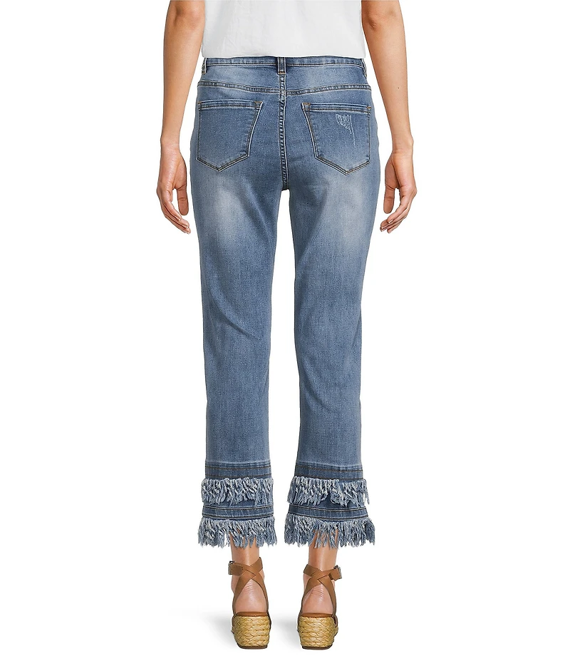 John Mark Straight Leg 5-Pocket Fringe Hem Crop Jeans