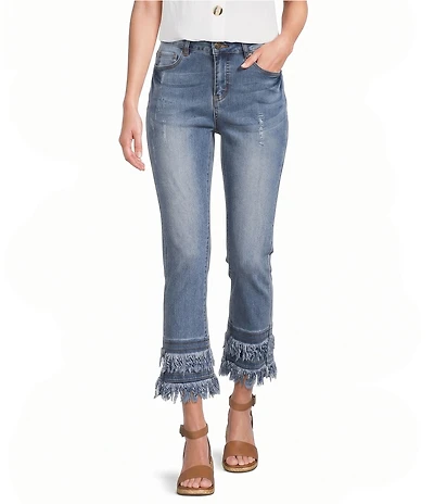 John Mark Straight Leg 5-Pocket Fringe Hem Crop Jeans