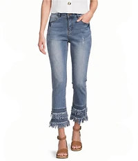 John Mark Straight Leg 5-Pocket Fringe Hem Crop Jeans
