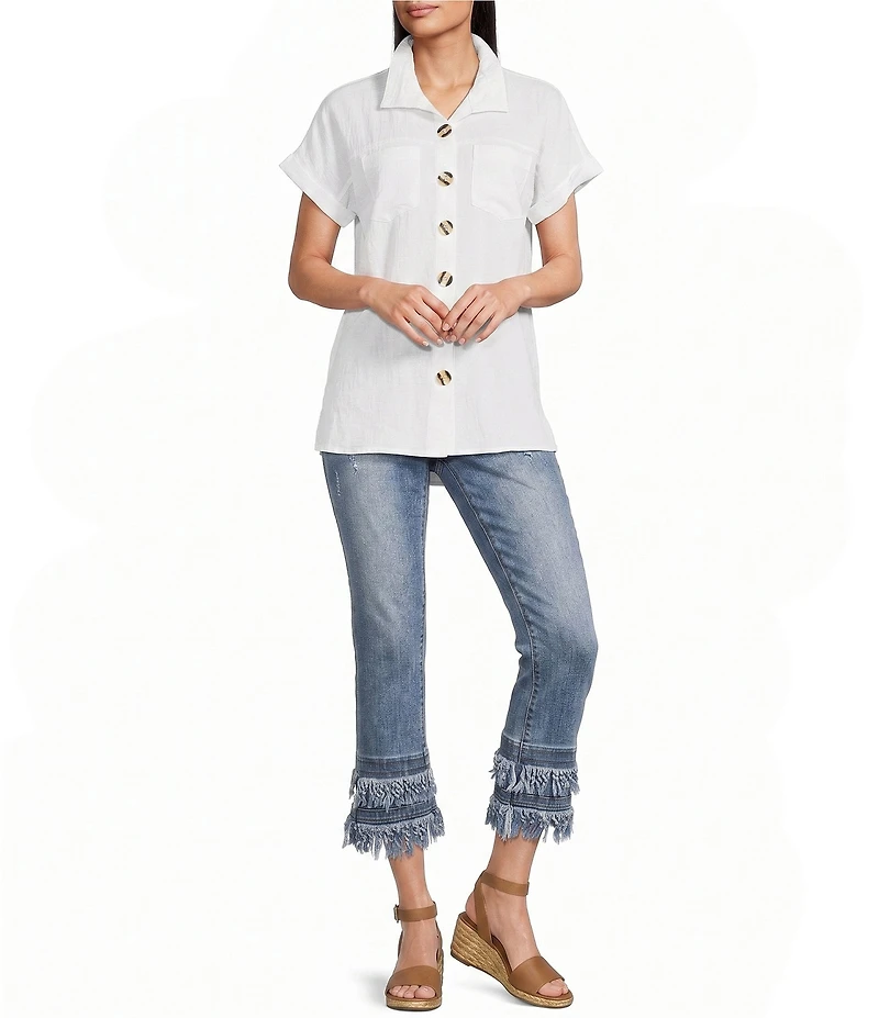 John Mark Straight Leg 5-Pocket Fringe Hem Crop Jeans