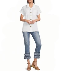 John Mark Straight Leg 5-Pocket Fringe Hem Crop Jeans