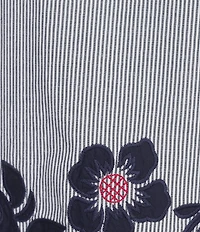John Mark Stripe Floral Applique Embroidery Eyelet Scalloped Hem Top