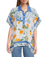 John Mark Tropical Point Collar Short Sleeve Wide Tunic