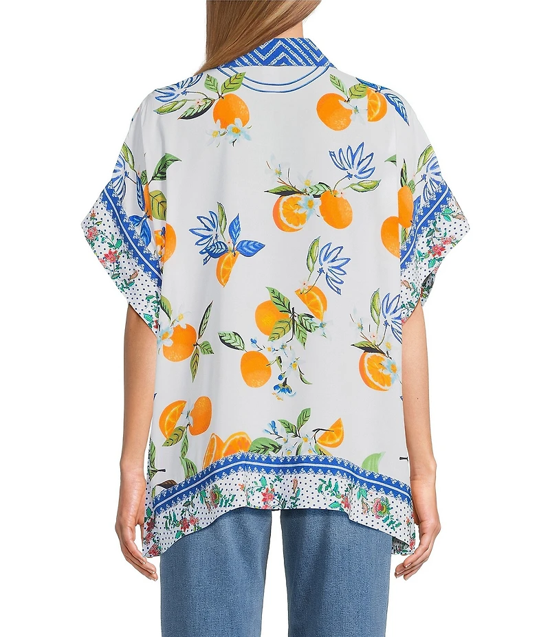 John Mark Tropical Point Collar Short Sleeve Wide Tunic