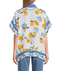 John Mark Tropical Point Collar Short Sleeve Wide Tunic