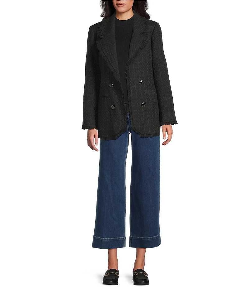 John Mark Tweed Open Lapel Long Sleeve Button Front Fringe Lined Coat