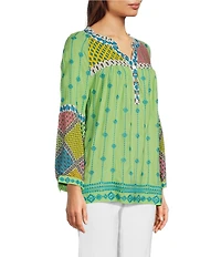 John Mark V-neck Long Sleeve Woven Multi Patchwork Tunic