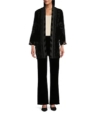 John Mark Velvet Embroidered Burnout 3/4 Sleeve Open Front Kimono