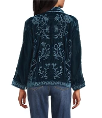 John Mark Velvet Vine Embroidered Point Collar Long Sleeve Button Front Blouse