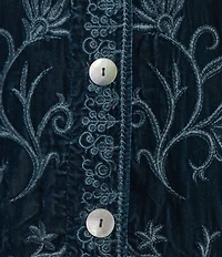 John Mark Velvet Vine Embroidered Point Collar Long Sleeve Button Front Blouse