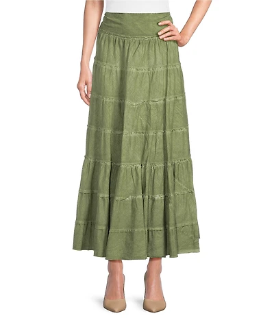 John Mark Vintage Wash Tiered A-Line Maxi Skirt