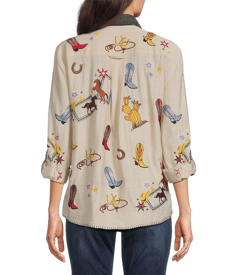John Mark Western Novelty Point Collar Long-Roll Tab Sleeve Snap Front Shirt