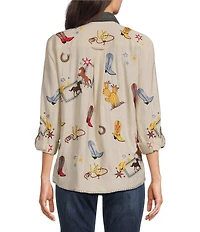John Mark Western Novelty Point Collar Long-Roll Tab Sleeve Snap Front Shirt