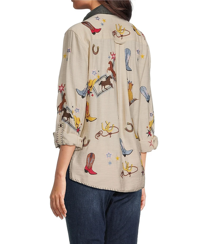 John Mark Western Novelty Point Collar Long-Roll Tab Sleeve Snap Front Shirt
