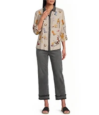 John Mark Western Novelty Point Collar Long-Roll Tab Sleeve Snap Front Shirt