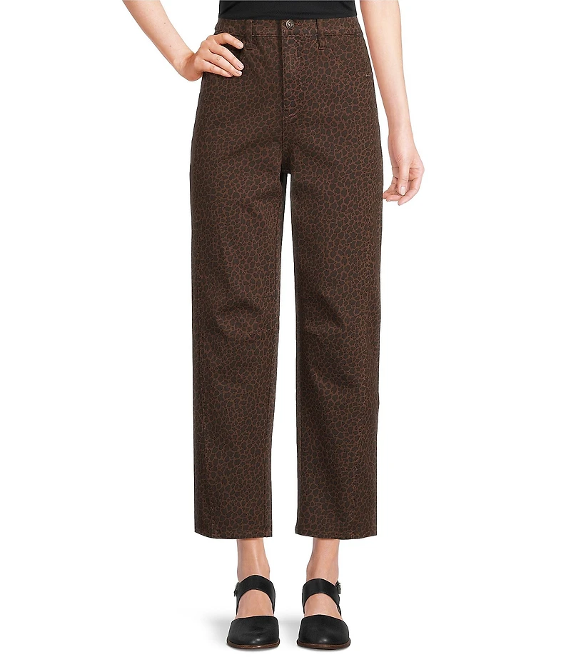 John Mark Woven Animal Print Barrel Pants