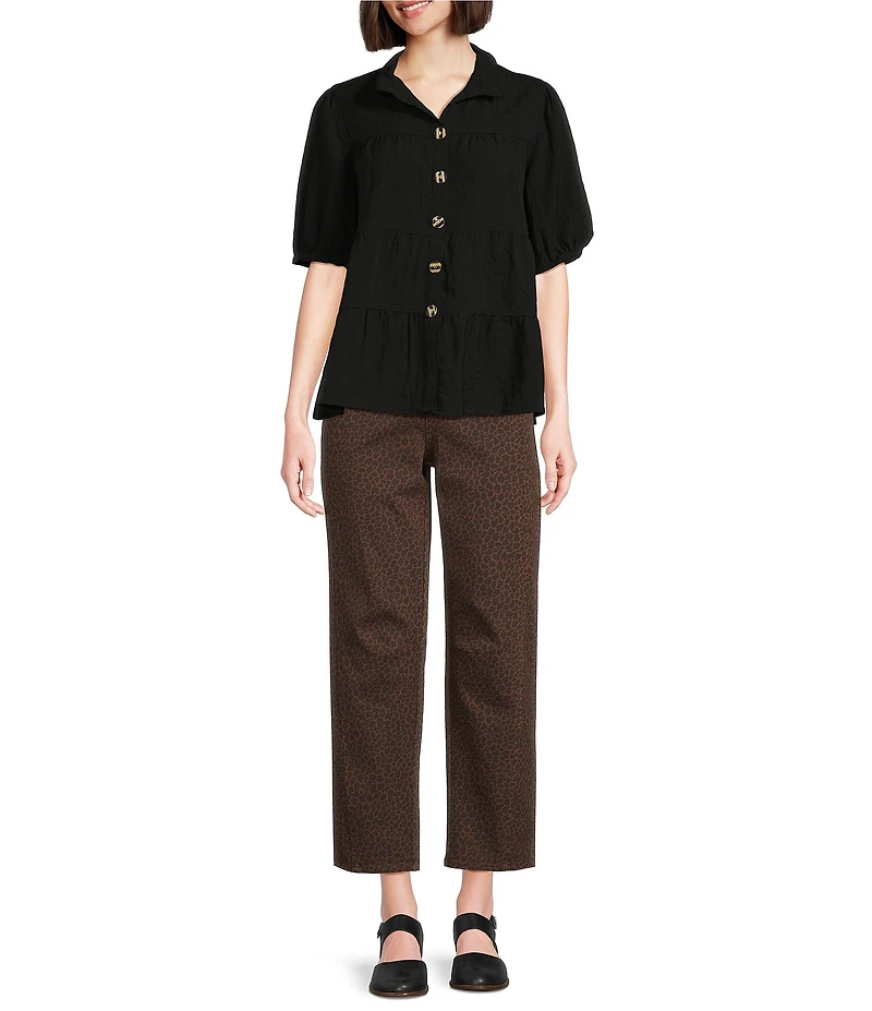 John Mark Woven Animal Print Barrel Pants