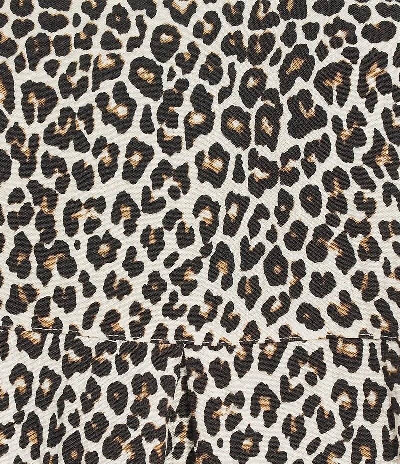 John Mark Woven Animal Print Wire Collar 3/4 Sleeve Button-Front Camp Shirt