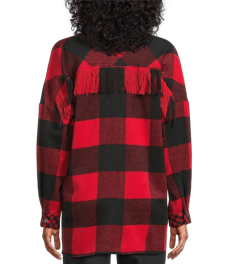 John Mark Woven Buffalo Plaid Wire Collar Long Sleeve Hi-Low Hem Button Front Tunic
