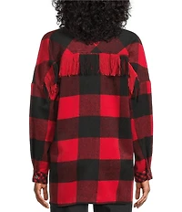 John Mark Woven Buffalo Plaid Wire Collar Long Sleeve Hi-Low Hem Button Front Tunic