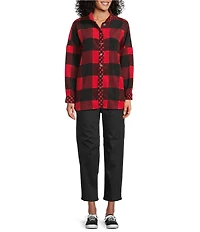 John Mark Woven Buffalo Plaid Wire Collar Long Sleeve Hi-Low Hem Button Front Tunic