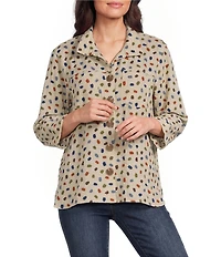 John Mark Woven Cheeta Print Wire Collar 3/4 Sleeve Button Front Blouse