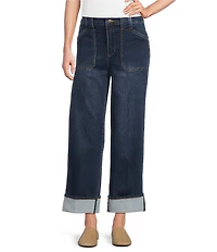 John Mark Woven Denim Wide Leg With Folded Cuff Jeans