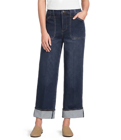 John Mark Woven Denim Wide Leg With Folded Cuff Jeans