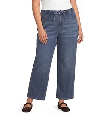 John Mark Woven Elastic Drawstring Wide Leg Jeans