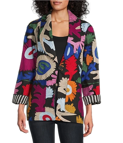 John Mark Woven Embroidered Abstract Oversized Blazer