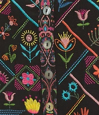 John Mark Woven Embroidered Banded Collar 3/4 Cuffed Sleeve Hi-Low Hem Tunic
