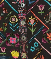 John Mark Woven Embroidered Banded Collar 3/4 Cuffed Sleeve Hi-Low Hem Tunic