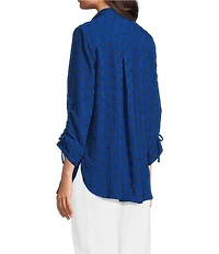 John Mark Woven Embroidered Dot Print Wire Collar 3/4 Sleeve Top