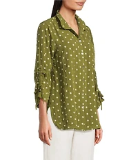 John Mark Woven Embroidered Dot Print Wire Collar 3/4 Sleeve Top