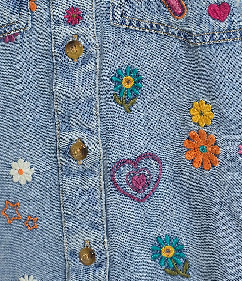 John Mark Woven Embroidered Floral And Butterfly Spread Collar Long Sleeve Blouse