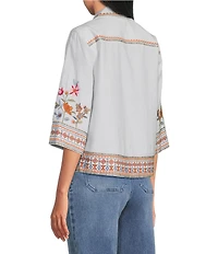John Mark Woven Embroidered Floral Point Collar Short Sleeve Button Front Shirt