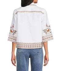 John Mark Woven Embroidered Floral Point Collar Short Sleeve Button Front Shirt