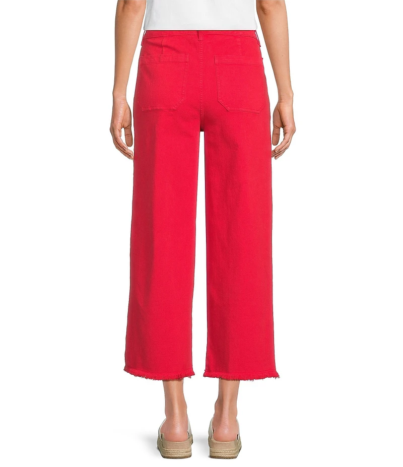 John Mark Woven Embroidered Patch Pocket Frayed Wide Leg Jeans