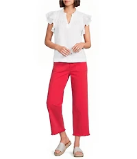 John Mark Woven Embroidered Patch Pocket Frayed Wide Leg Jeans