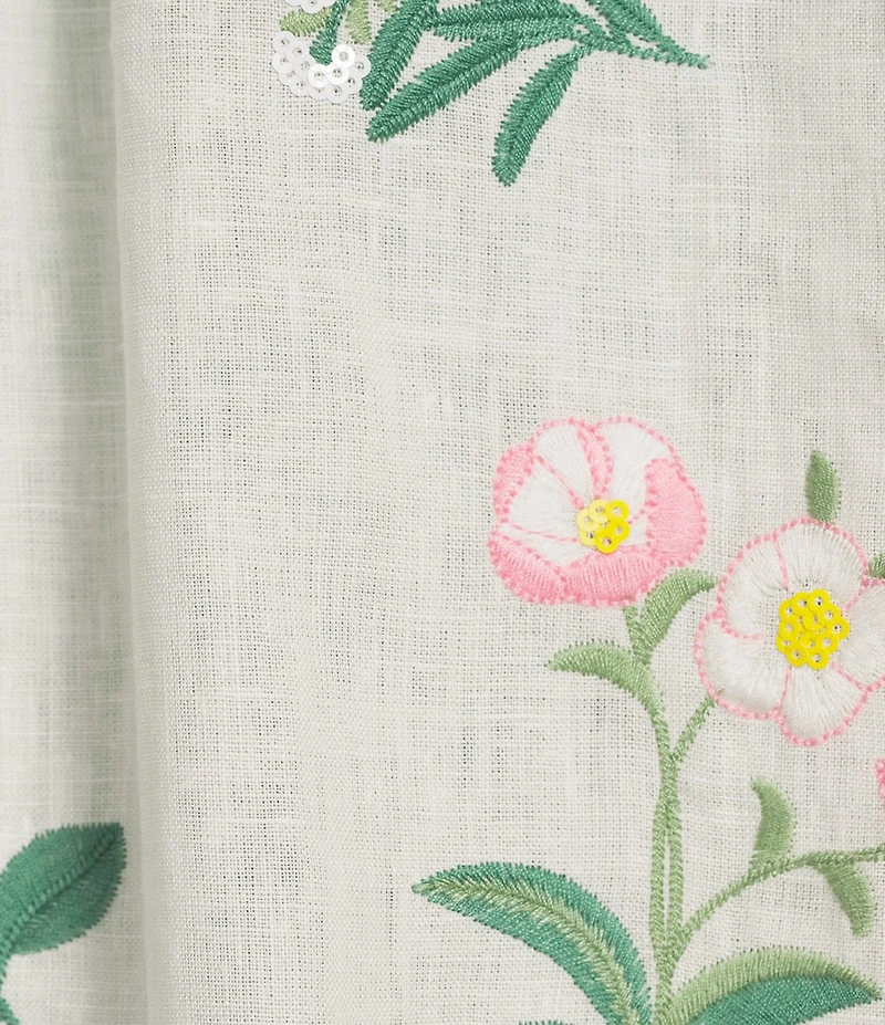 John Mark Woven Floral Embroider Y-Neck 3/4 Blouson Sleeve Top