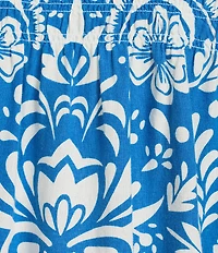 John Mark Woven Floral Point Collar Smocked Yoke Long Cinched Sleeve Button-Front Shirt