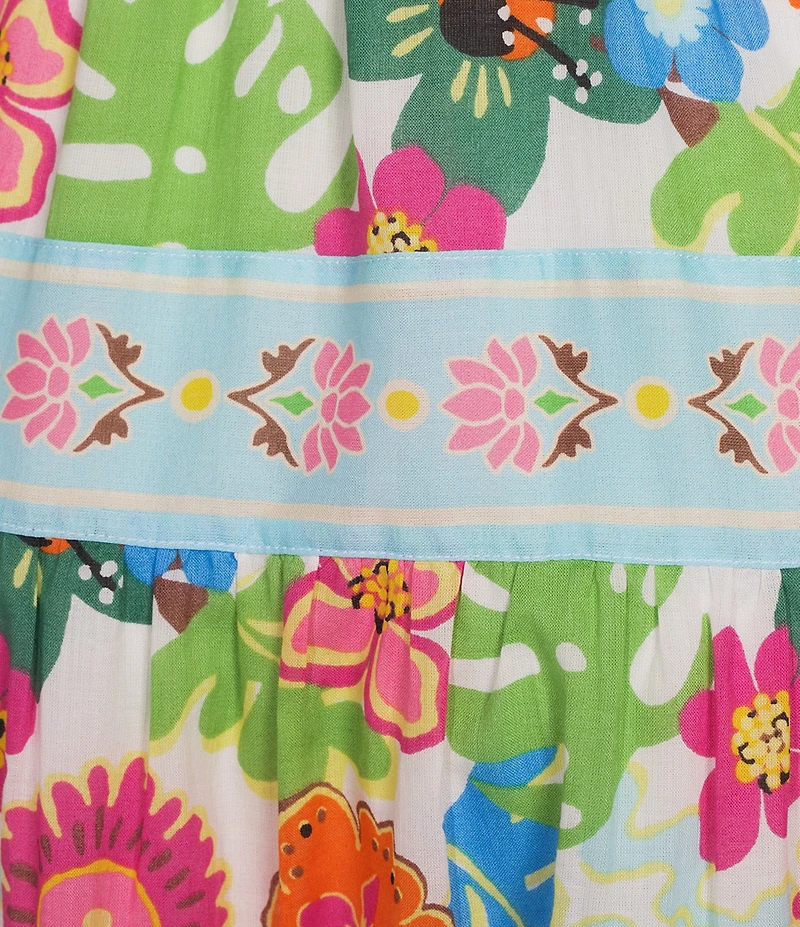 John Mark Woven Floral Tiered Tie Front A-Line Midi Skirt