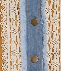 John Mark Woven Lace Inset Point Collar 3/4 Cuffed Sleeve Button Front Jacket