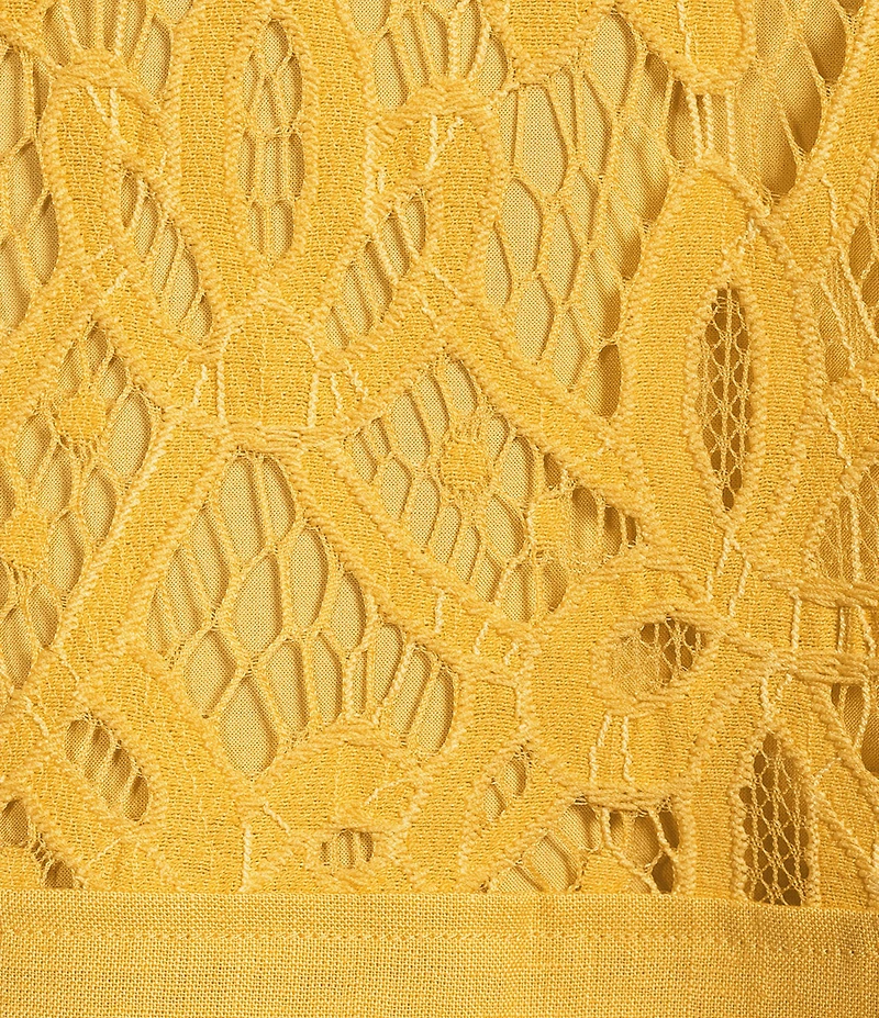 John Mark Woven Lace Inset Split V-Neck 3/4 Sleeve Tunic