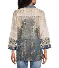 John Mark Woven Lace Patchwork 3/4 Sleeve One Button-Front Jacket
