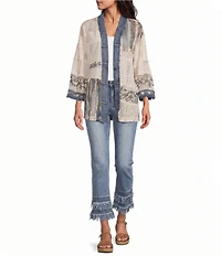 John Mark Woven Lace Patchwork 3/4 Sleeve One Button-Front Jacket
