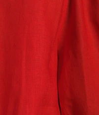 John Mark Woven Linen Round Neck Elbow Sleeve Button Front Blouse