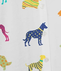 John Mark Woven Multi Novelty Dog Print Point Collar 3/4 Cinched Sleeve Button Front Shirt
